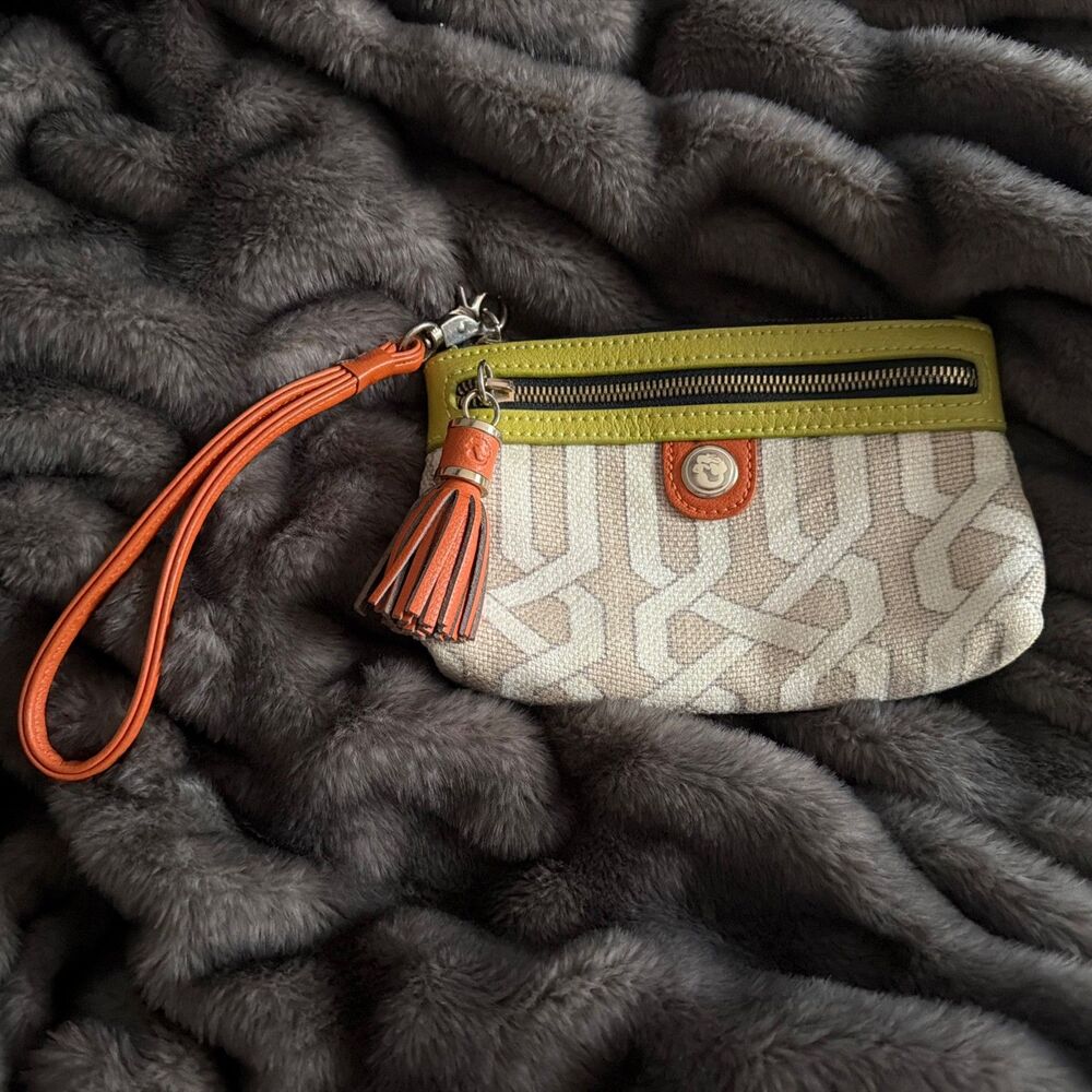 SPARTINA 449 Daufuskie Island Linen & Leather Tasseled Wristlet Wallet Purse